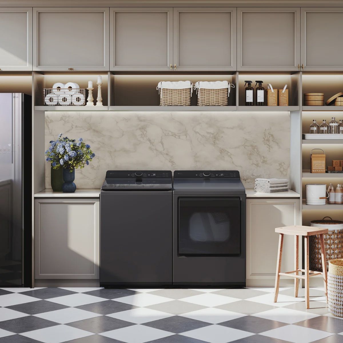 LG 5.5 cu. ft. Top Load Washer with EasyUnload and 7.3 cu. ft. Rear Control ELECTRIC Dryer with EasyLoad