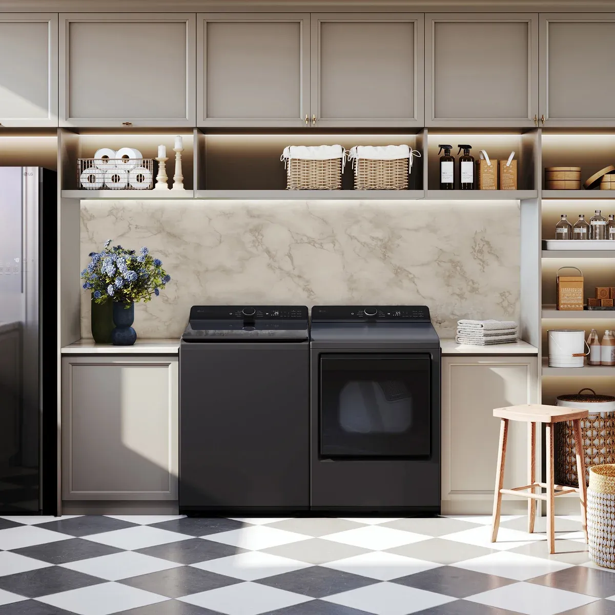 LG 5.5 cu. ft. Top Load Washer with EasyUnload and 7.3 cu. ft. Rear Control ELECTRIC Dryer with EasyLoad