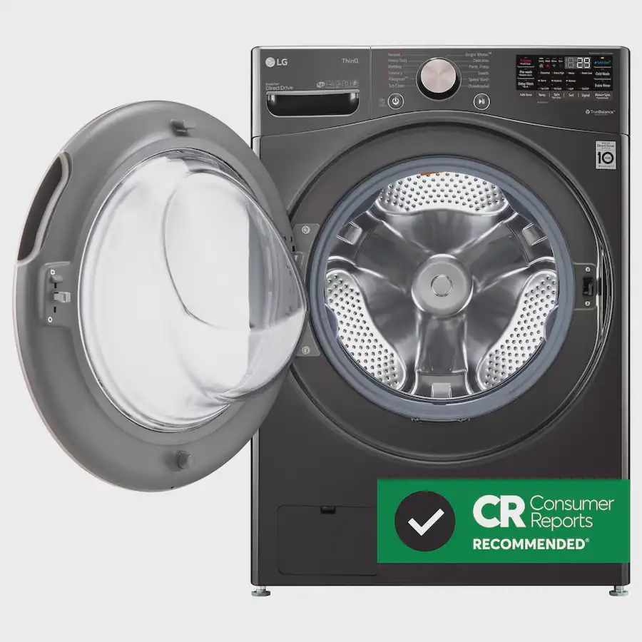 LG - 4.5 Cu. Ft. High-Efficiency Stackable Smart Front Load Washer with Steam and Built-In Intelligence - Black Steel