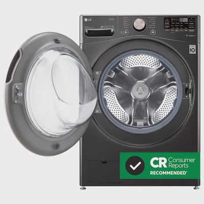 LG - 4.5 Cu. Ft. High-Efficiency Stackable Smart Front Load Washer with Steam and Built-In Intelligence - Black Steel
