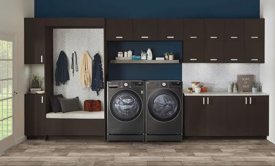LG 4.5 cu. ft. Front Load Washer with TurboWash 360° and 7.4 cu. ft. Dryer with TurboSteam and Built-In Intelligence with Storage Pedestals