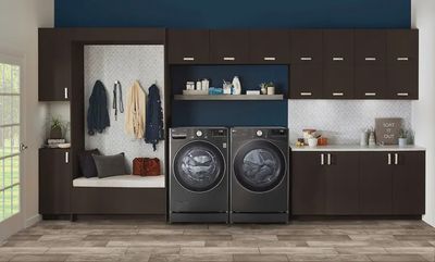 LG 4.5 cu. ft. Front Load Washer with TurboWash 360° and 7.4 cu. ft. Dryer with TurboSteam and Built-In Intelligence with Storage Pedestals