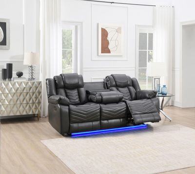 Recliner Sofa Set with Wireless Charger LED Lights