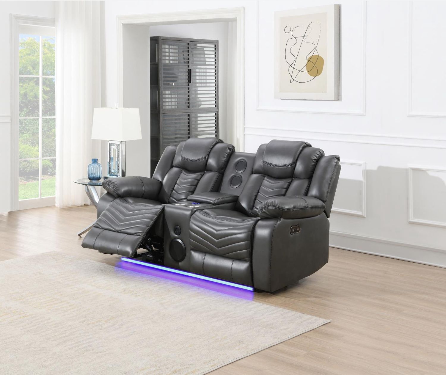 Recliner Loveseat Set with Wireless Charger LED Lights