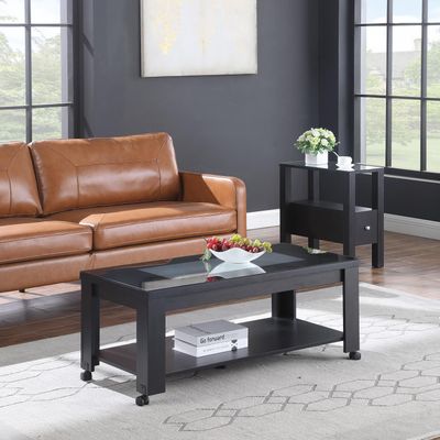 Black Coffee Table with Storage Shelf and Multi Color LED