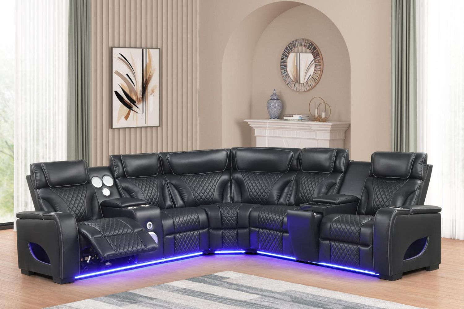 Rock Star Black Power Recliner Sectional with Power Headrest