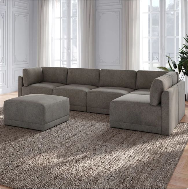 Thomasville Fallon Modular Sectional 6-piece Gray with Ottoman