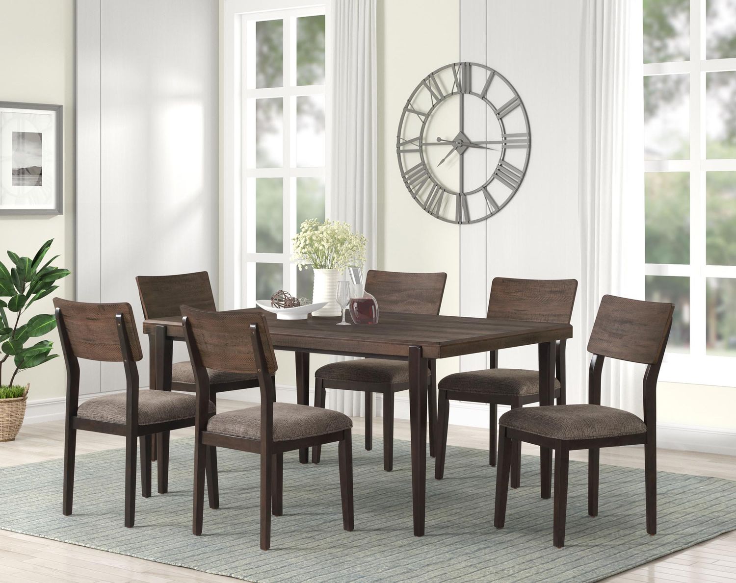 Brown Rectangle Dining Collection 5pc Set - Table w/ 4 Side Chairs