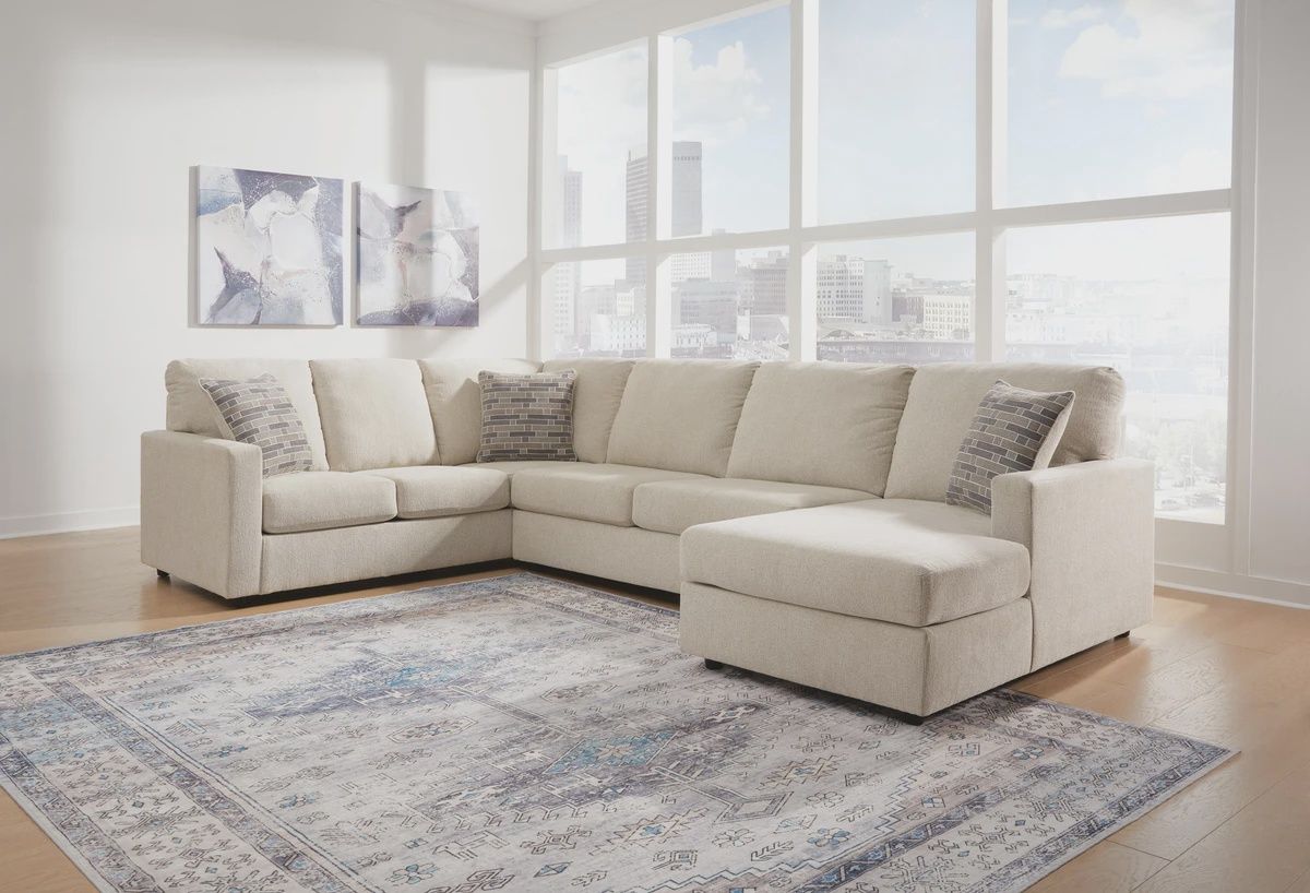 3-Piece Sectional with Chaise, Color: Linen, Orientation: Right Arm Facing