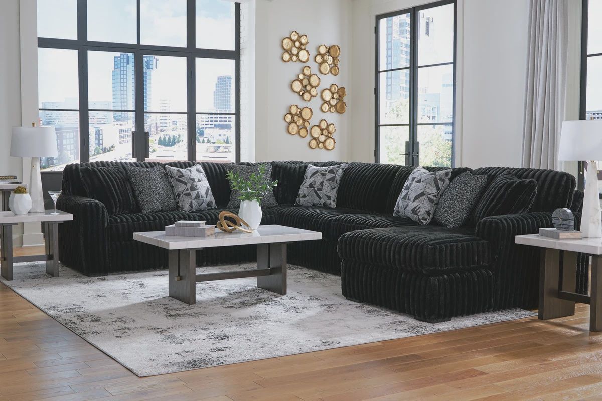 Midnight-Madness 4-Piece Sectional with Chaise Onyx, Orientation: Right Arm Facing
