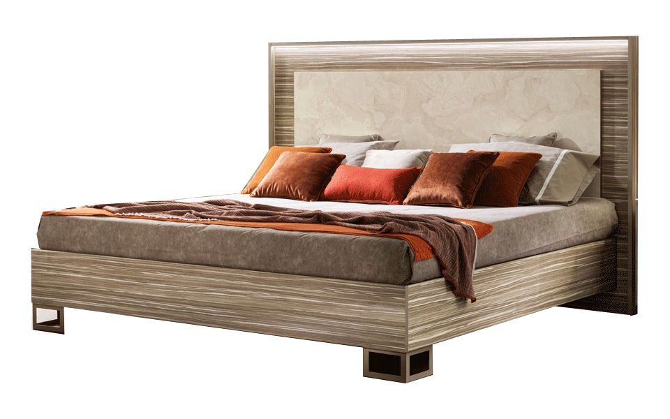 Luce - Queen Size Bed With Wooden Headboard - Beige / Light Brown - Beige / Queen