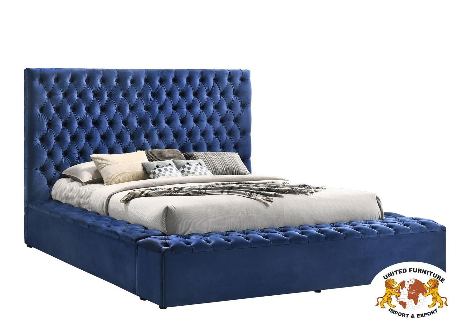 B564 - Velvet King Bed - Blue - Blue / King