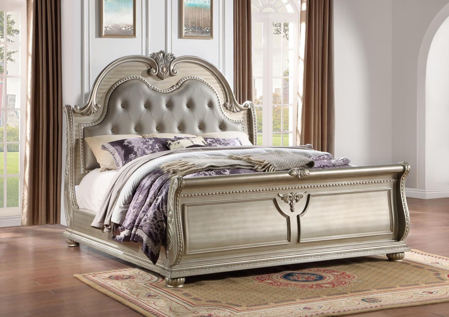 B055 - Queen Bed - Champagne - Gold / Queen