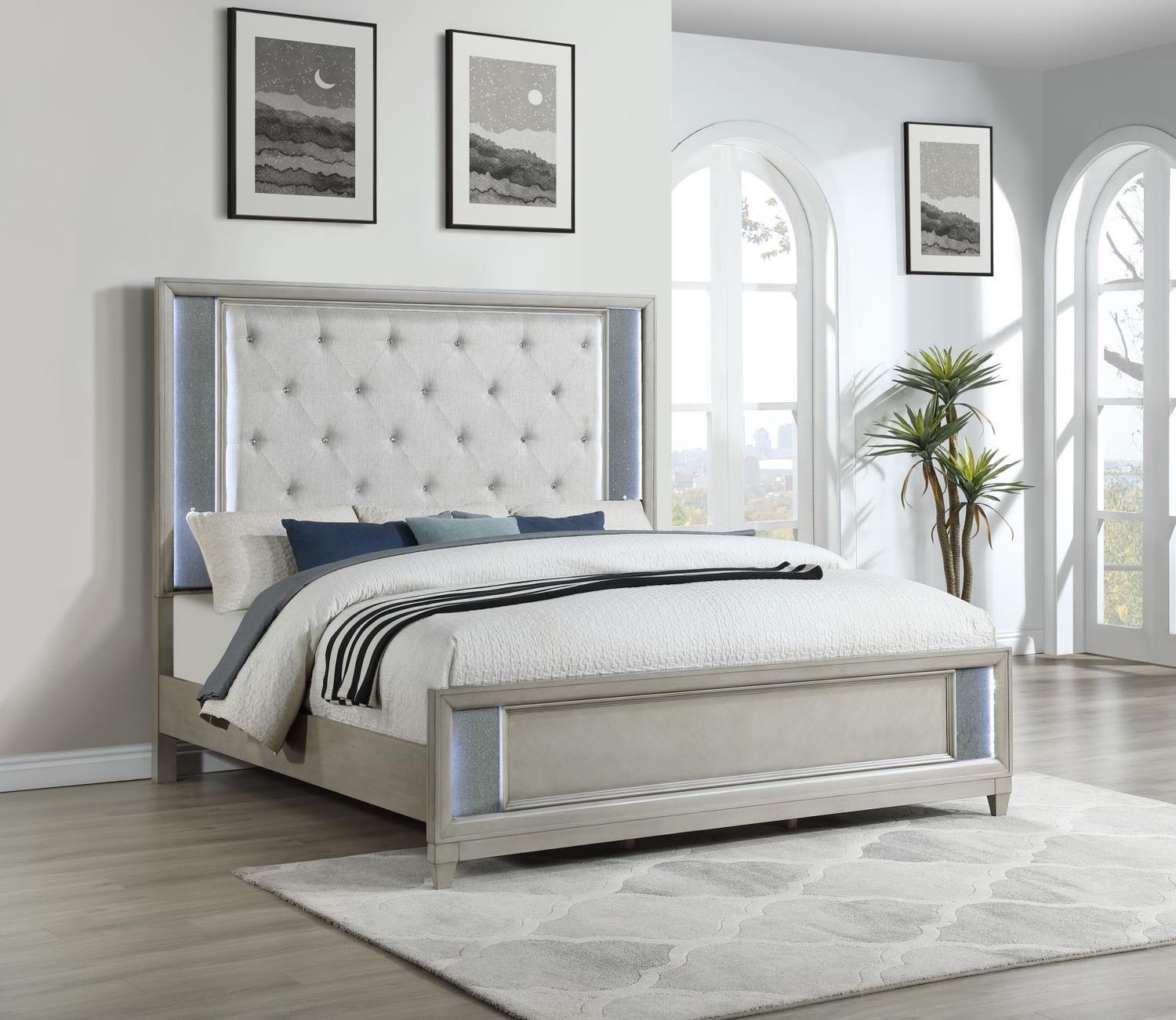 B090 - King Bed - Gray - Pearl Silver / King