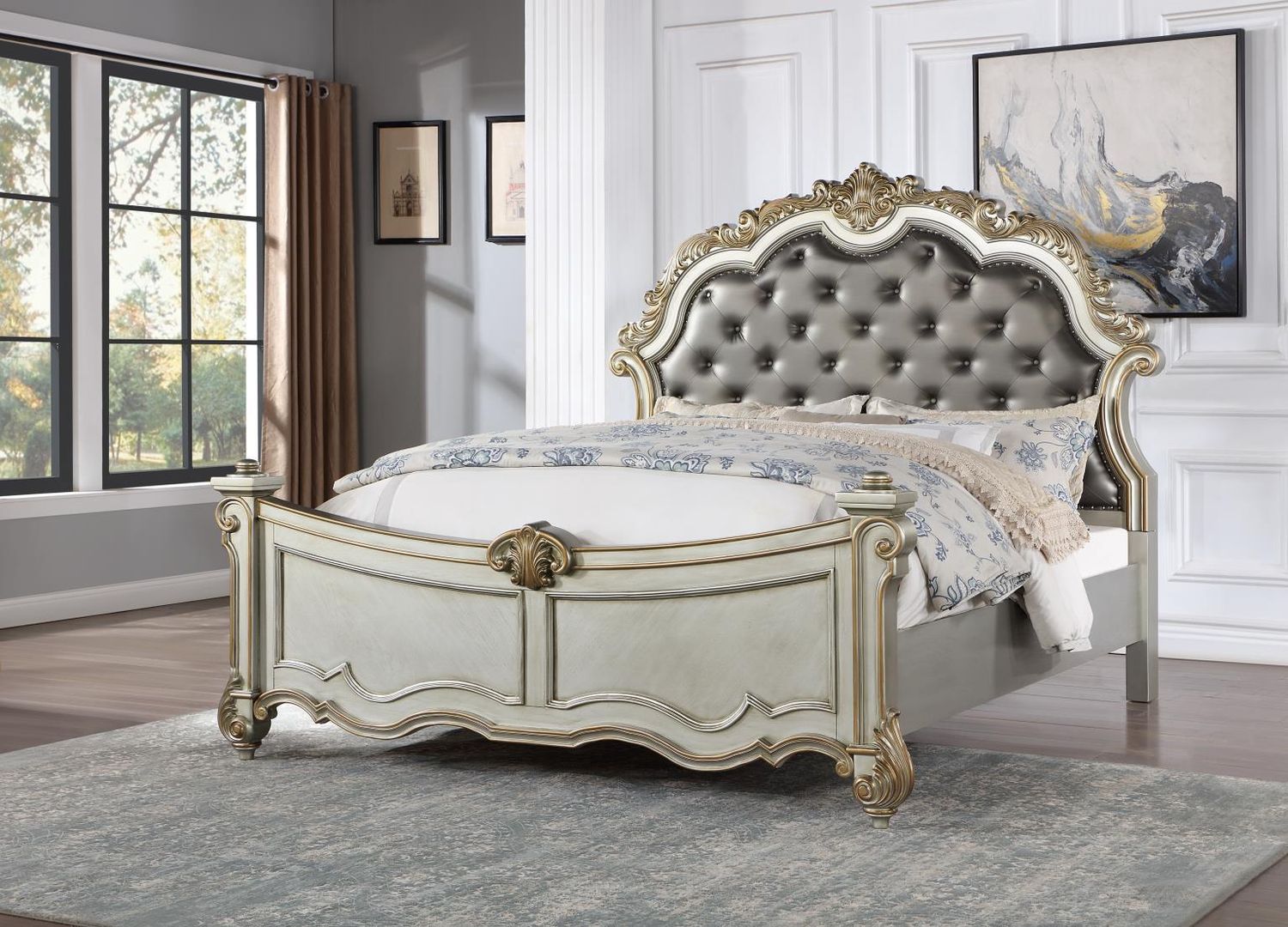 B060 - Queen Bed - Antique Platinum - Pearl Silver / Queen