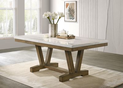 D074 - Rectangular Dining Table - Dark Dry Brush / Bianco Crown Marble