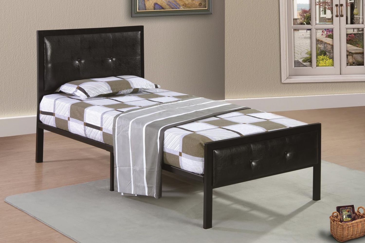 B630 - Twin Padded Metal Bed - Black - Black / Twin