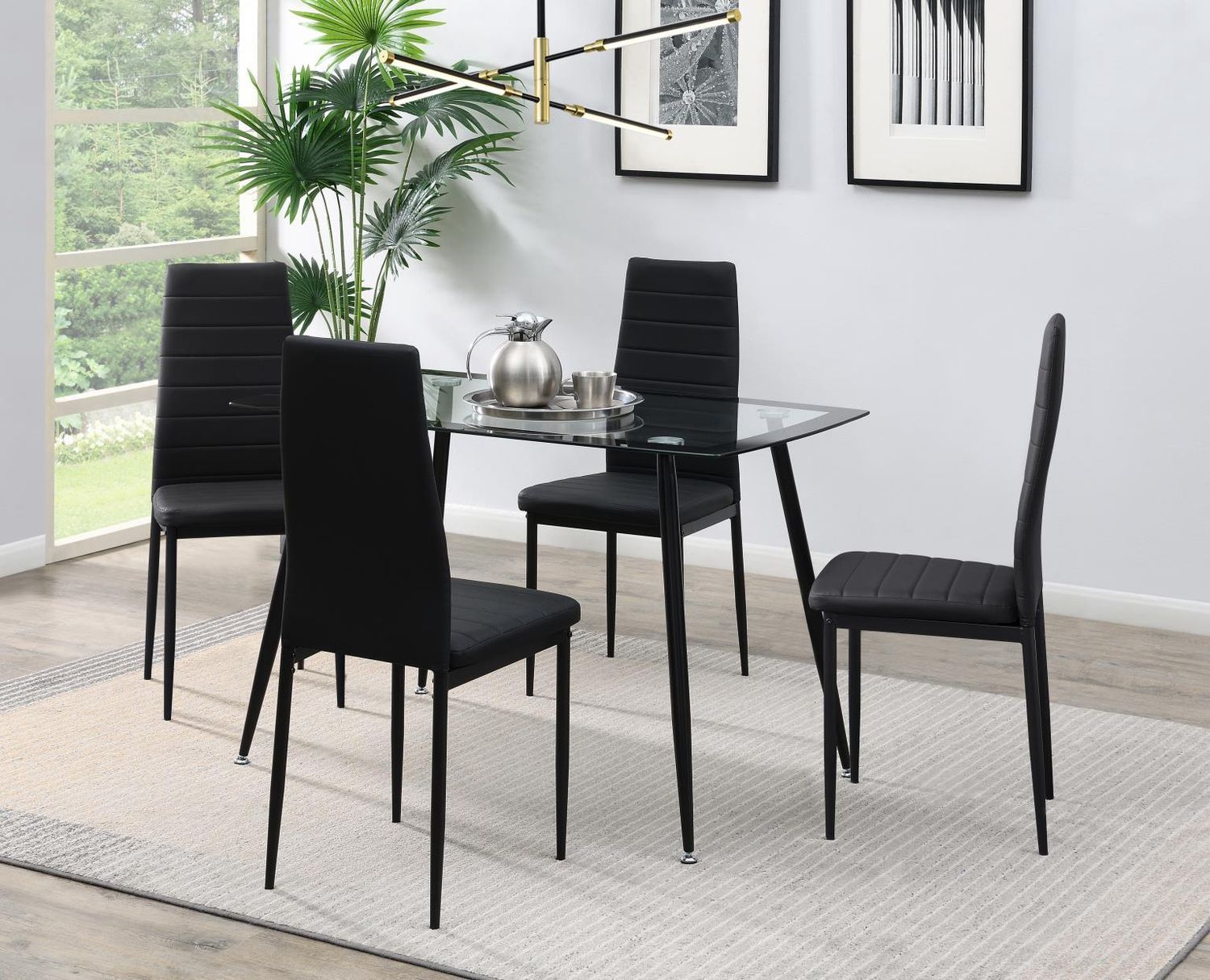 D340 - 5 Piece Dining Room Set (Table, 4 Chairs) - Black