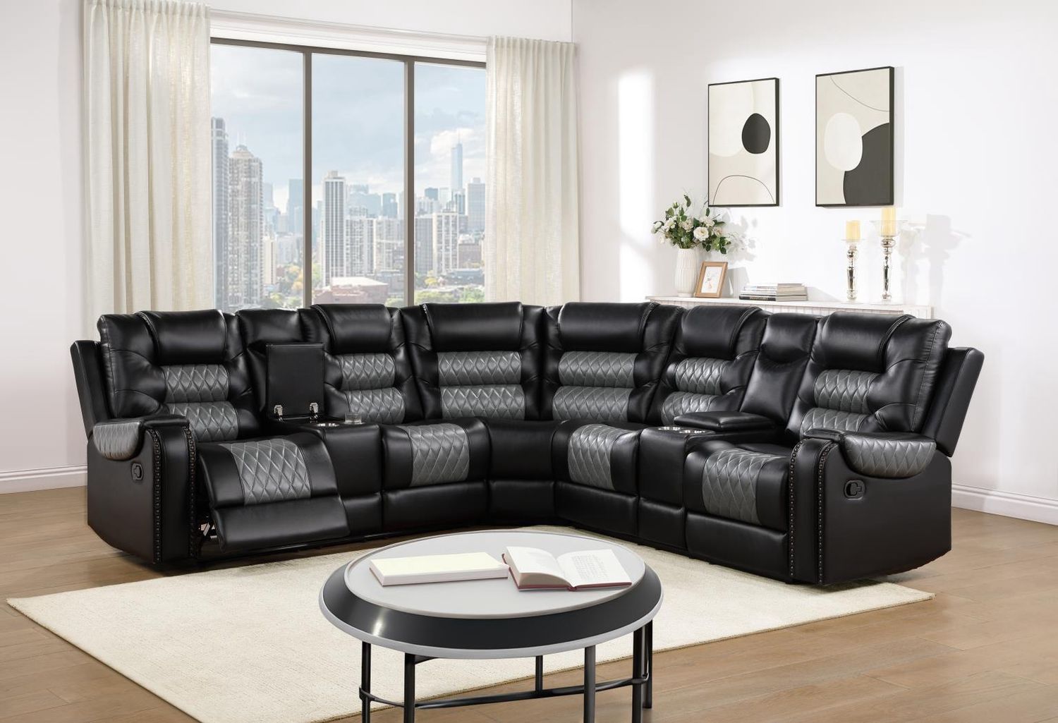 U89 - Black / Motion 3 Piece Sectional - Black