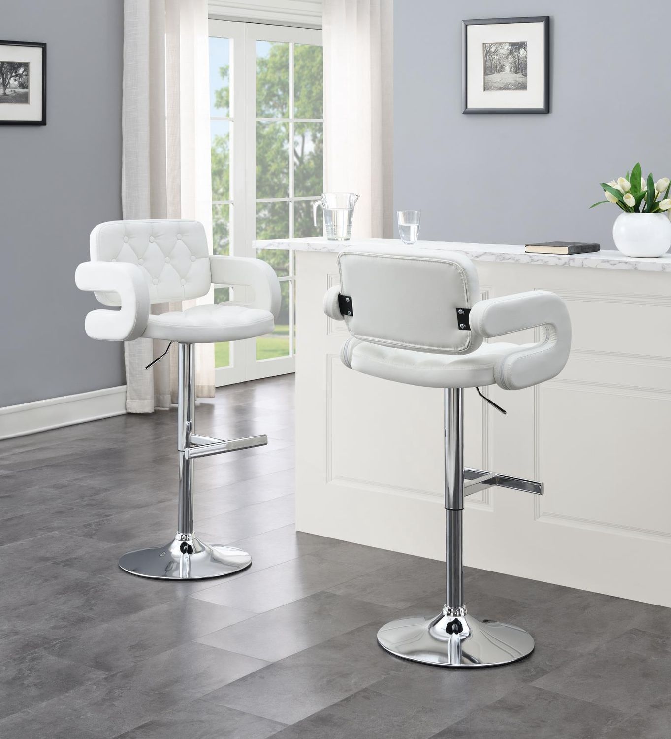 ST120 - Faux Leather Bar Stool (Set of 2) - White - White