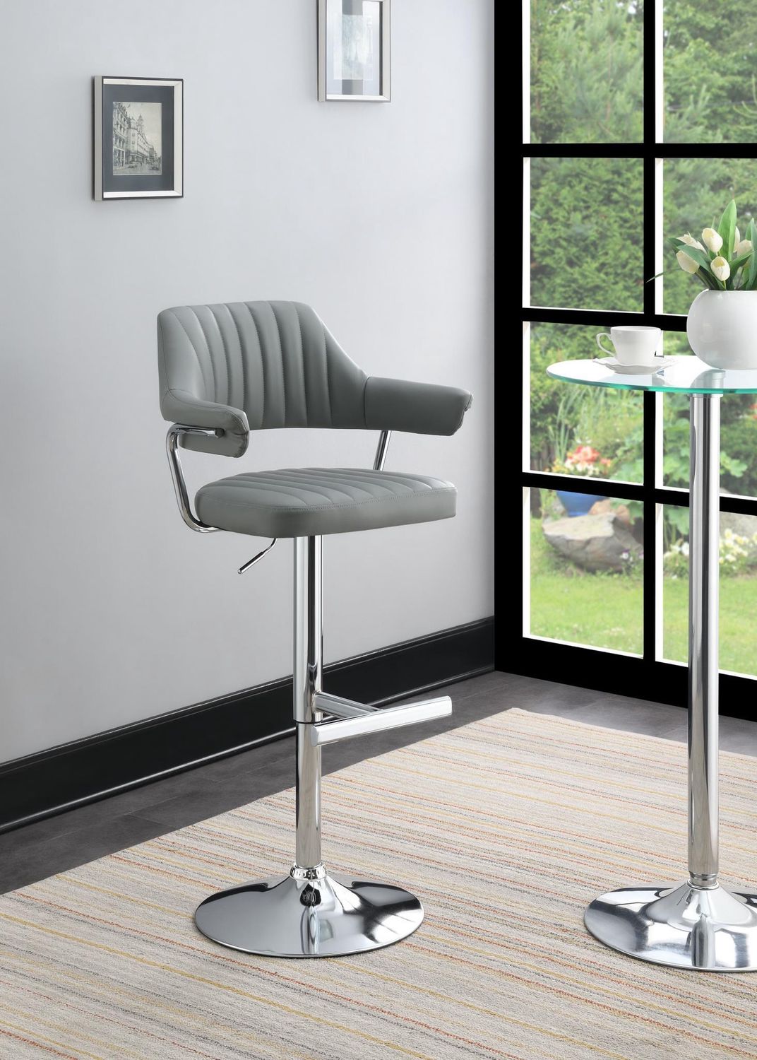 ST125 - Faux Leather Bar Stool (Set of 2) - Gray - Gray