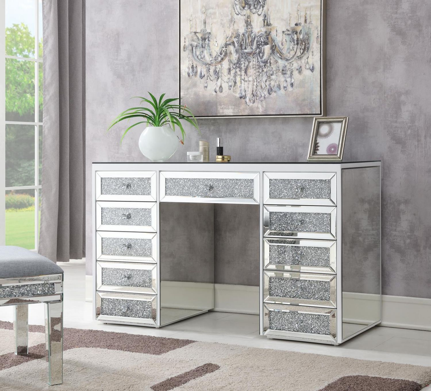 G-310 - Glamour Vanity - Pearl Silver - Pearl Silver / Vanity Desks
