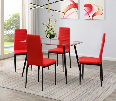 D341 - 5 Piece Dining Room Set (Table, 4 Chairs) - Red