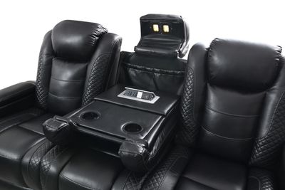 U92 - LED Power Reclining With Power Headrest, And Drop Down Table Sofa - Black