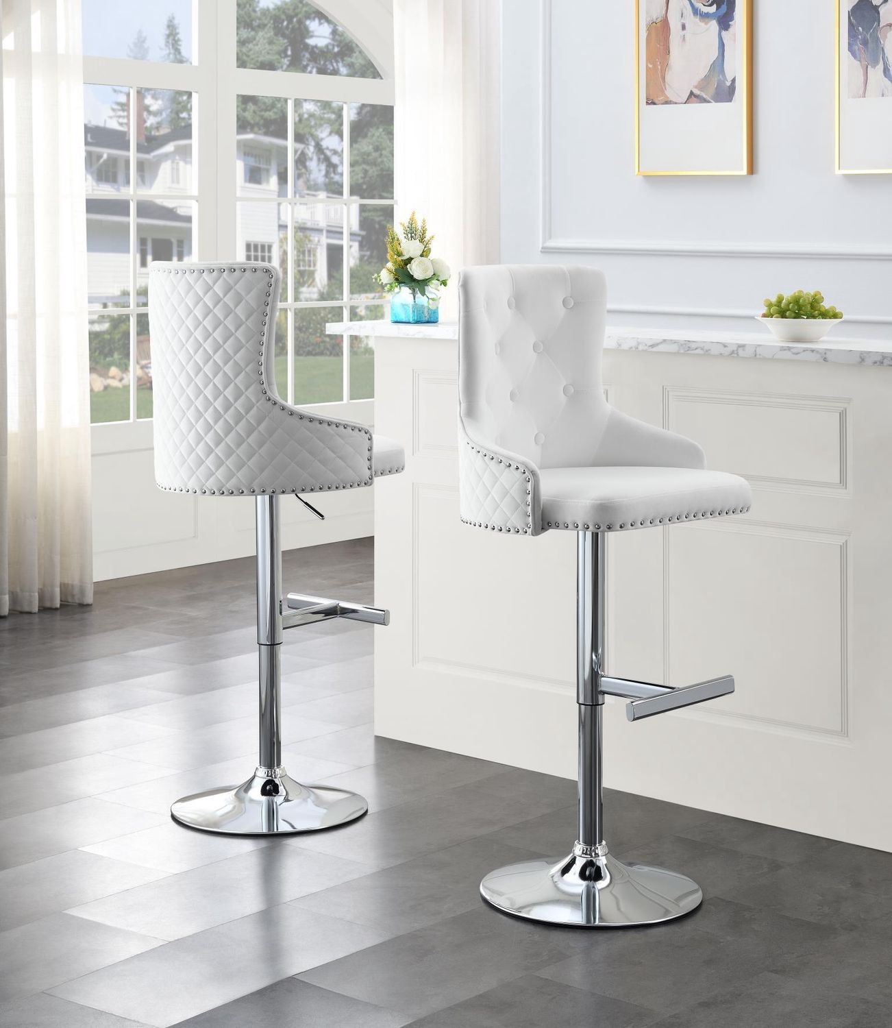 ST115 - Velvet Bar Stool (Set of 2) - White - White