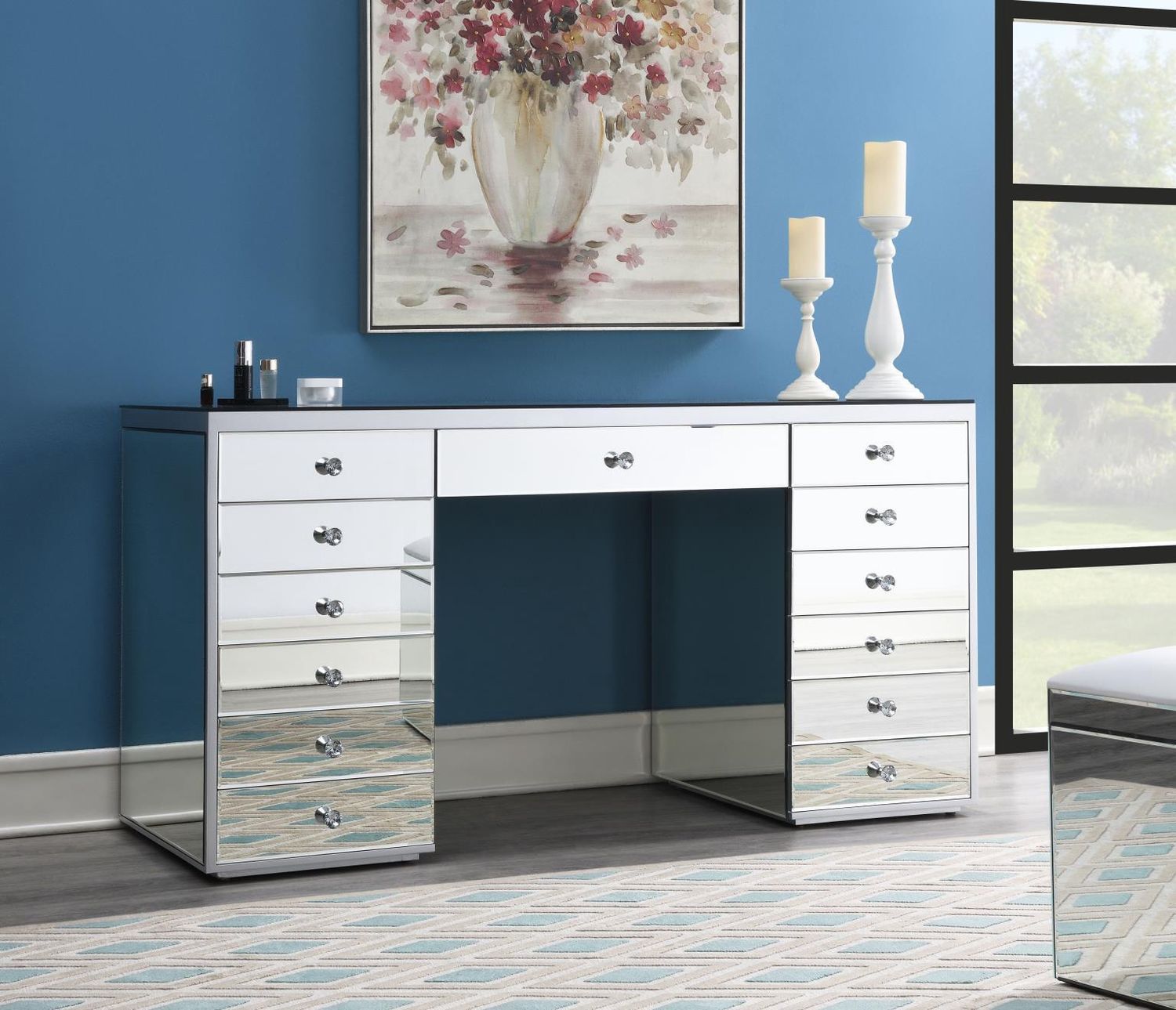 G-317 - Glamour Vanity - Pearl Silver - Pearl Silver / Vanity Desks