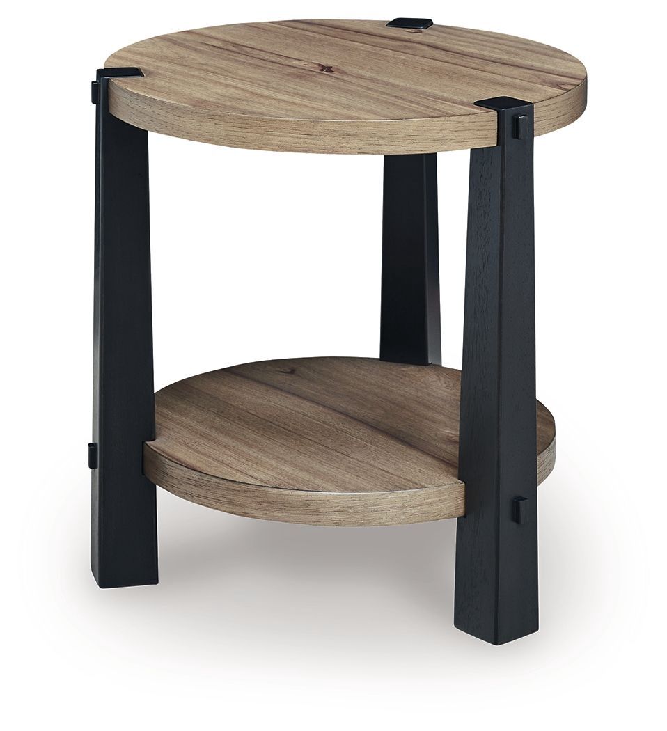 Ridgester - Round End Table - Light Brown / Black - Light Brown / End Tables