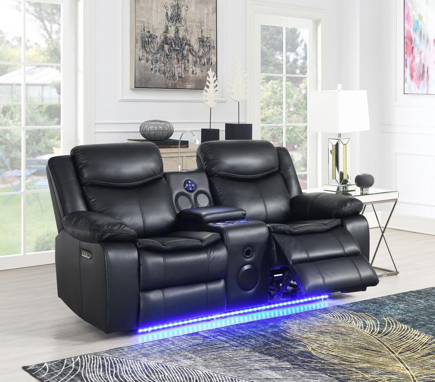 U100 - Power Reclining Loveseat With LED Light &amp; Speaker - Black