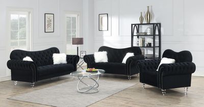U217 - Sofa With Two Fur Pillows &amp; Acrylic Legs - Black