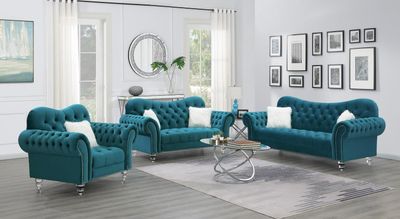 U215 - Chair With One Fur Pillows &amp; Acrylic Legs - Turquoise