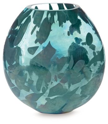 Cartshaw - Vase - 12" - Iridescent Teal - Blue / 10.5"W x 4.6"D x 11.75"H
