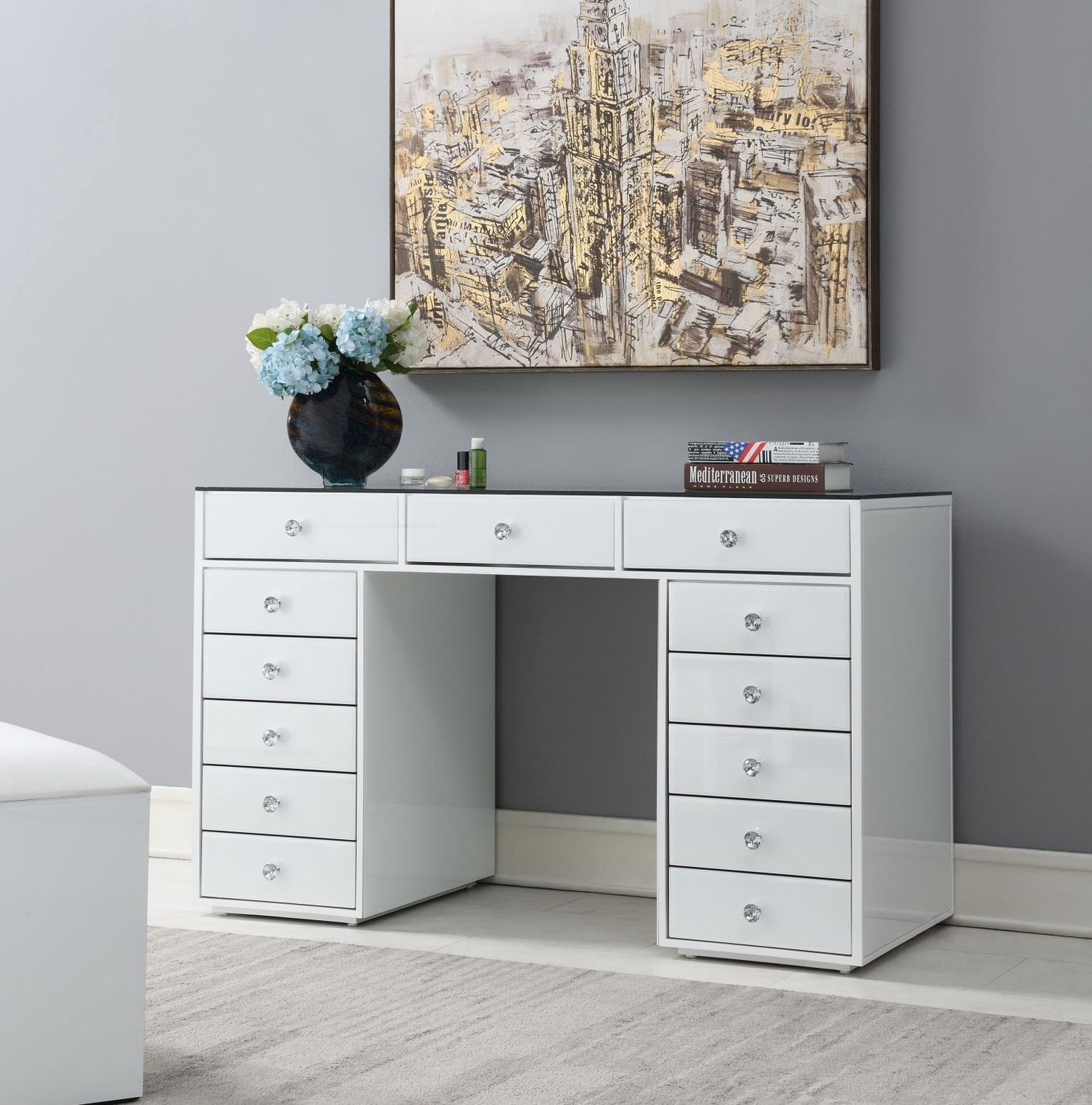 G-315 - Wood Vanity - White - White / Vanity Desks