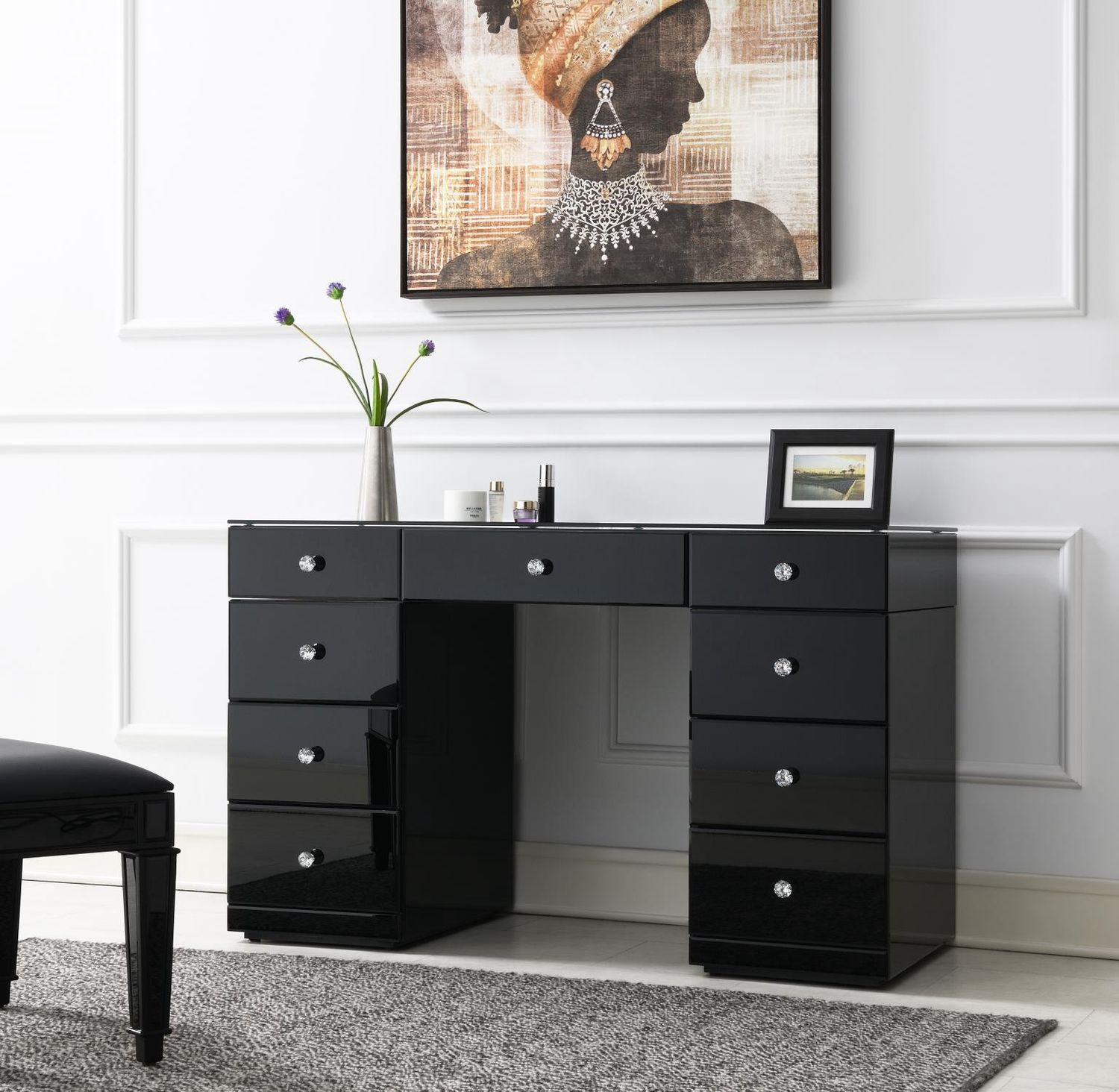G-316 - Wood Vanity - Black - Black / Vanity Desks