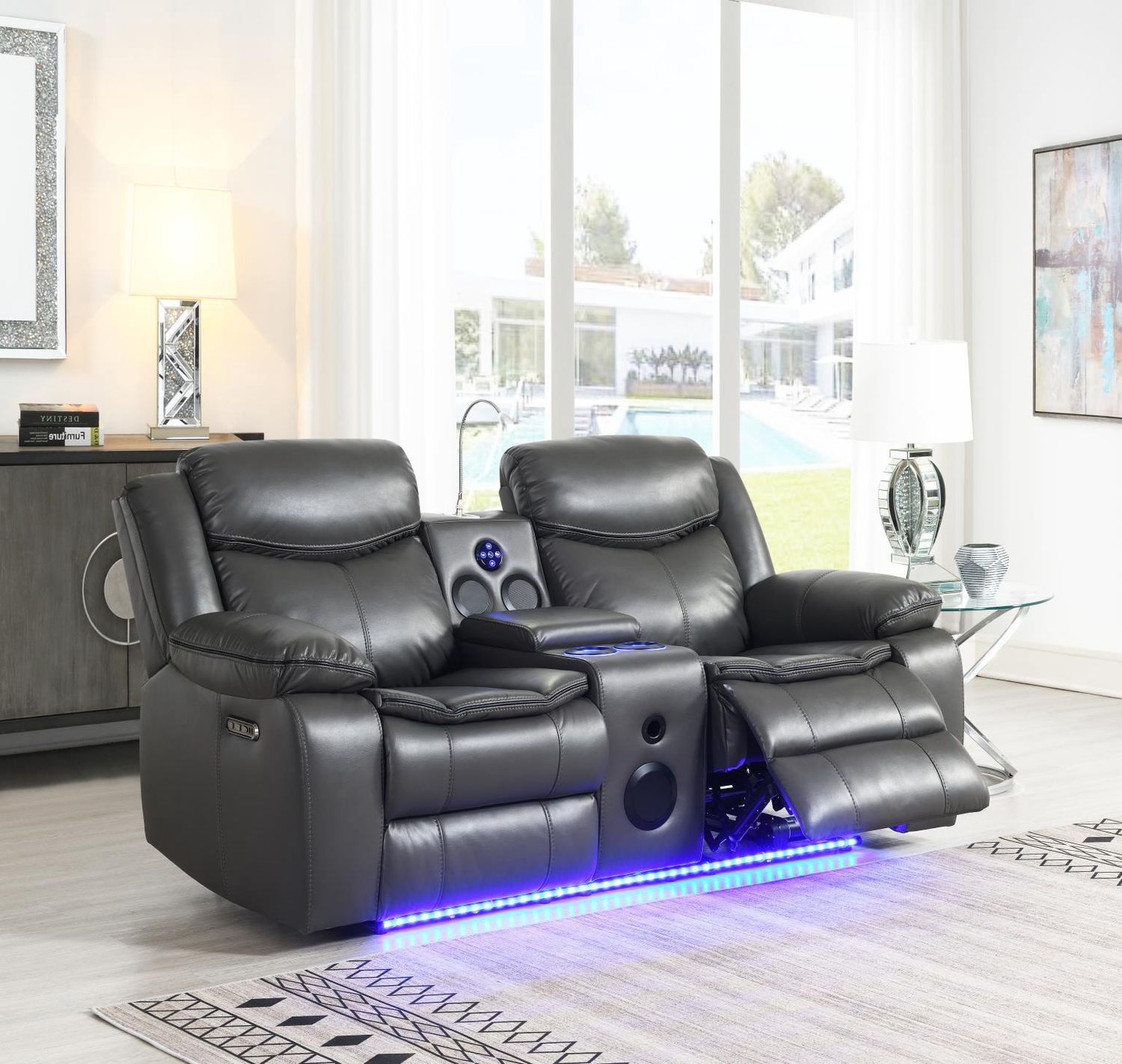 U101 - Power Reclining Loveseat With LED Light &amp; Speaker - Gray