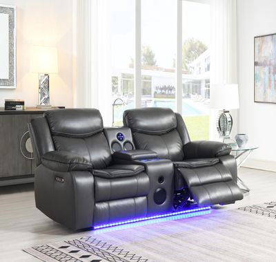 U101 - Power Reclining Loveseat With LED Light &amp; Speaker - Gray