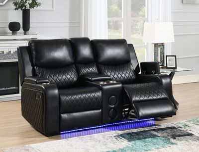U126 - LED Reclining Loveseat With Bluetooth Speaker - Black