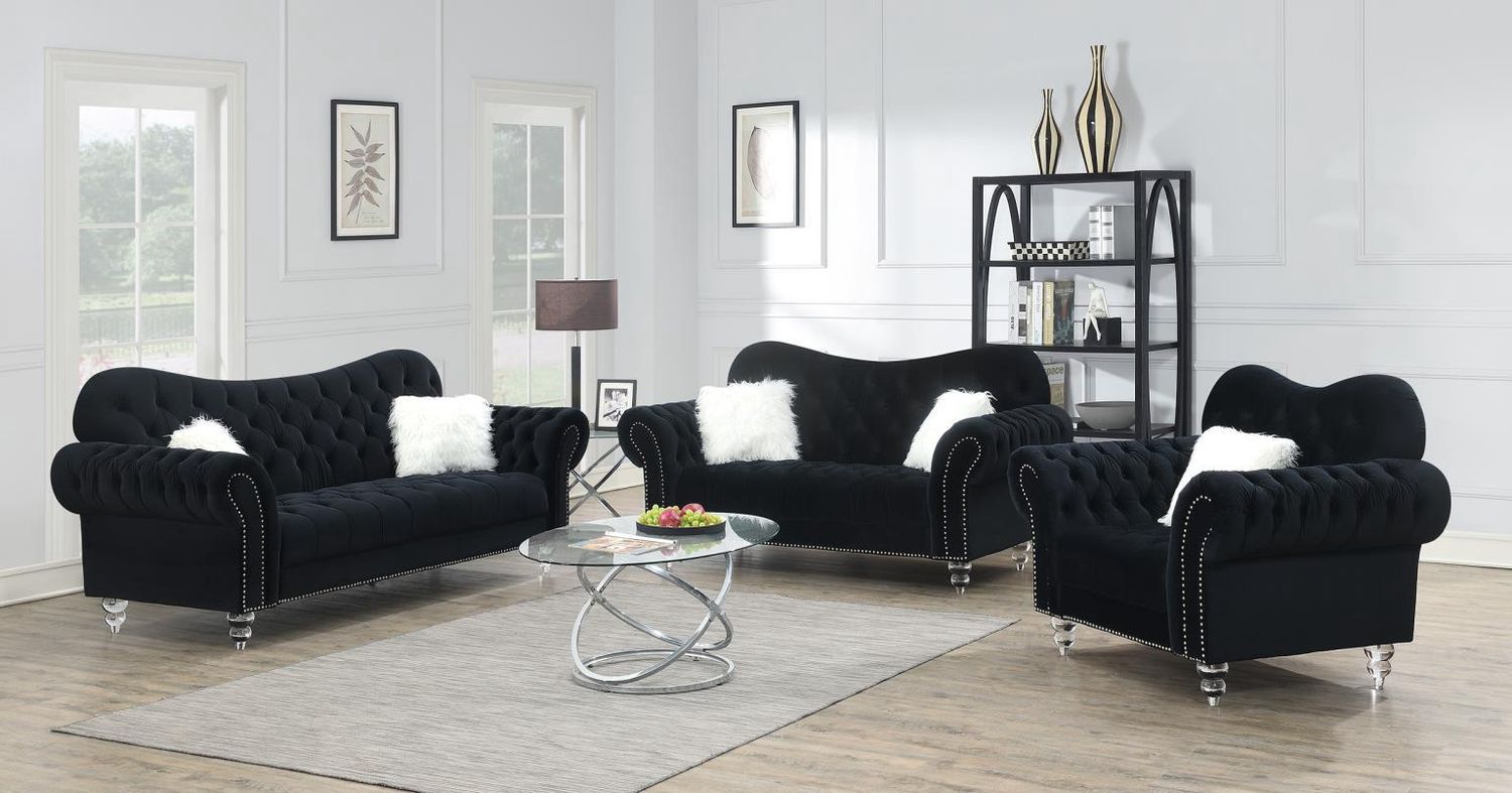 U217 - Loveseat With Two Fur Pillows &amp; Acrylic Legs - Black