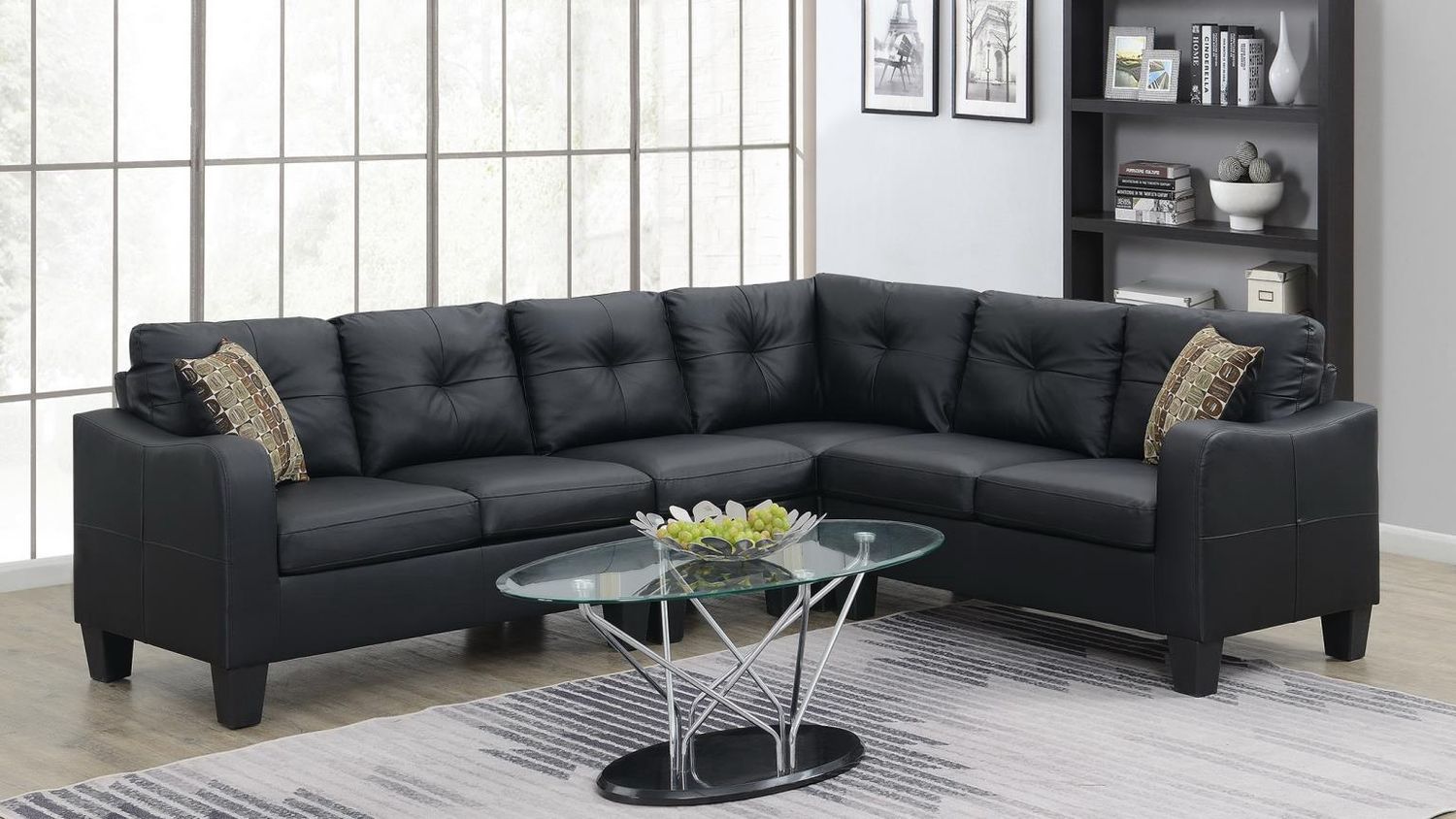 U334 - Faux Leather 4 Piece Sectional - Black