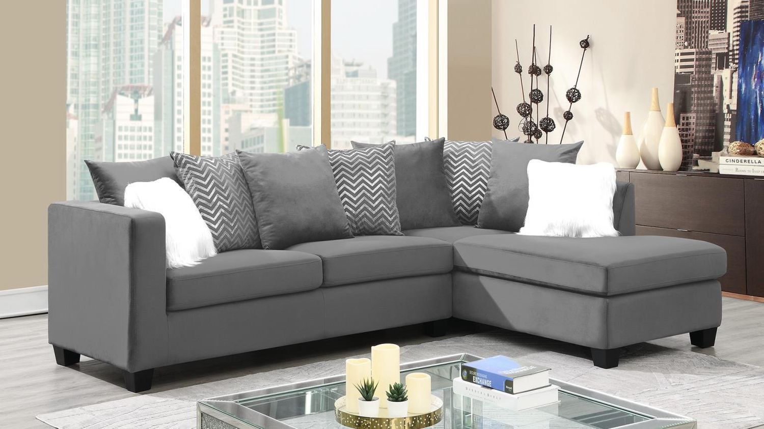U357 - Velvet 2 Piece Sectional - Gray