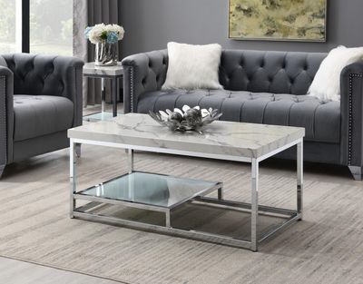 T111 - Chrome Coffee Table &amp; 2 End Tables - White