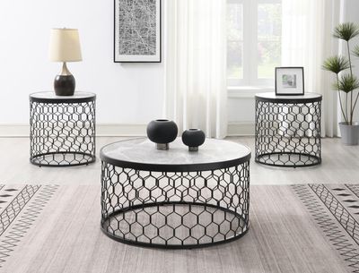 T155 - Coffee Table &amp; 2 End Tables - Black / Silver Sparkle
