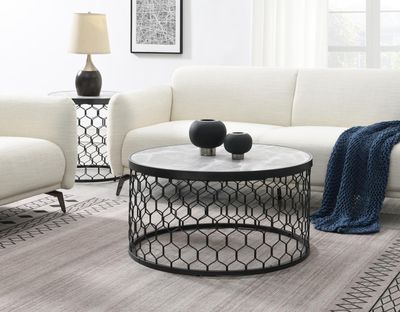 T155 - Coffee Table &amp; 2 End Tables - Black / Silver Sparkle