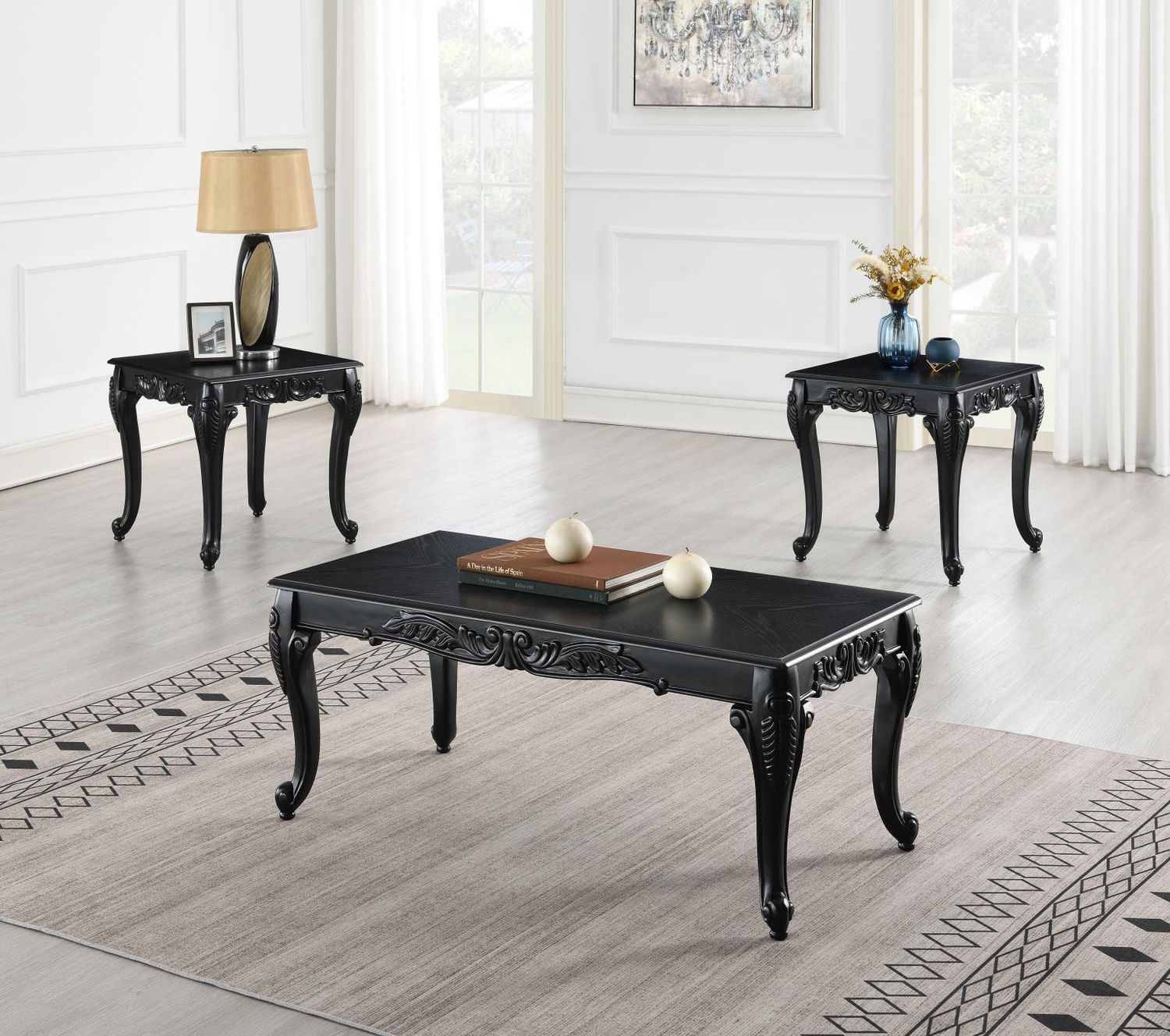 T208 - Coffee Table &amp; 2 End Tables - Black