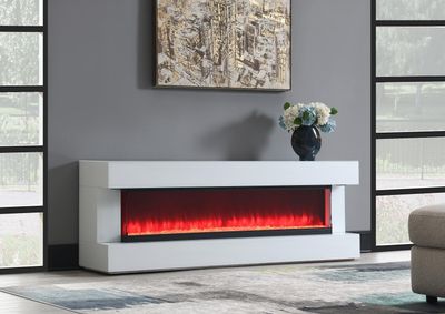 W027 - Fireplace TV Stand With Bluetooth Speaker - White