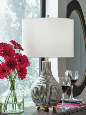 Judlen - Ceramic Table Lamp - Gray / Gold Finish