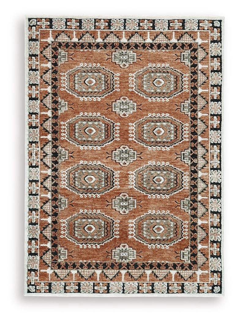 Qaabiz - 5' x 7' Rug - Sienna / Ivory / Black - Dark Brown / 5' x 7'
